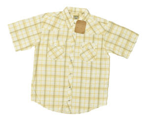 Moda Tech Men's Yellow Plaid Western Snap Shirt Short Sleeve Regular Size M NWT